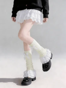 1 Pair Black/White Sweet Bowknot Lace Ruffle Lolita Leg Warmers, Spring/Summer New Arrival - Multicolor - View 10