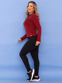 Women's Winter Thermal Sports Set, Base Layer Top, Fleece Leggings, Fleece-Lined Fitness Pants, Tarelles - 紅色 - 查看 2