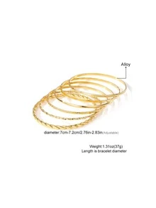 6pcs Minimalist Golden Elegant Sophisticated Metal Bangle Bracelet Set, Delicate Chain Bracelets, Suitable For Holiday, Party, Date, Daily Wear - Six Silver - View 8