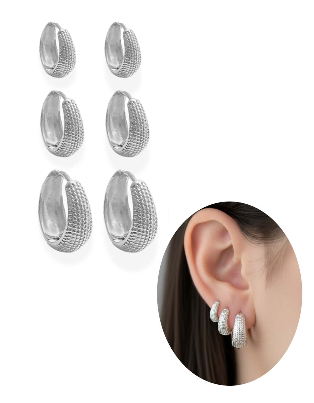 Trio Of Women's Hoop Earrings In 925 Silver Bath - 銀色 - 查看 1