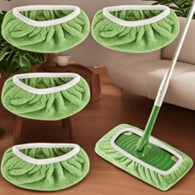 4pcs Washable Mop Pads, Reusable Round Mop Refills Dual-Use Dry Wet, Durable Polyester Fiber Mop Replacement Pads For Floor Care, Highly Absorbent Cleaning Pads - 4 món đồ màu xanh lá cây - Xem 2