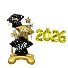 2 piezas Gorro de graduación gigante inflable, adecuado para decoración de fiesta de graduación, globos de papel de aluminio para celebración de graduación universitaria - multicolor - Ver 11
