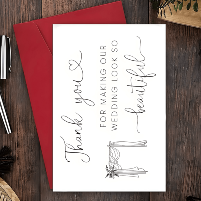 1 PC Elegant Wedding Thank You Card For Home Decor - "Thank You For Making Our Wedding Look So Beautiful," Featuring Floral And Drapery Designs, Perfect For Expressing Gratitude. Wedding Stationery, Floral Design, Elegant Font.