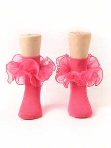 2 Pairs Princess Style Frill Trim Socks For Baby Girls/Toddlers/Kids - Multicolor - View 3