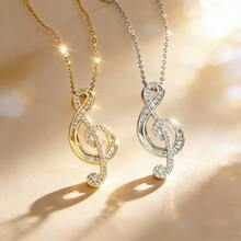 1 pieza Collar con colgante de nota musical de acero inoxidable, diseño elegante y de lujo versátil para primavera/verano, regalo de joyería - collar de nota musical - Ver 1