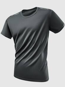 Women's Solid Color Round Neck Casual Sports Fitness Short Sleeve Shorts Set Summer - Dark Grey - View 2