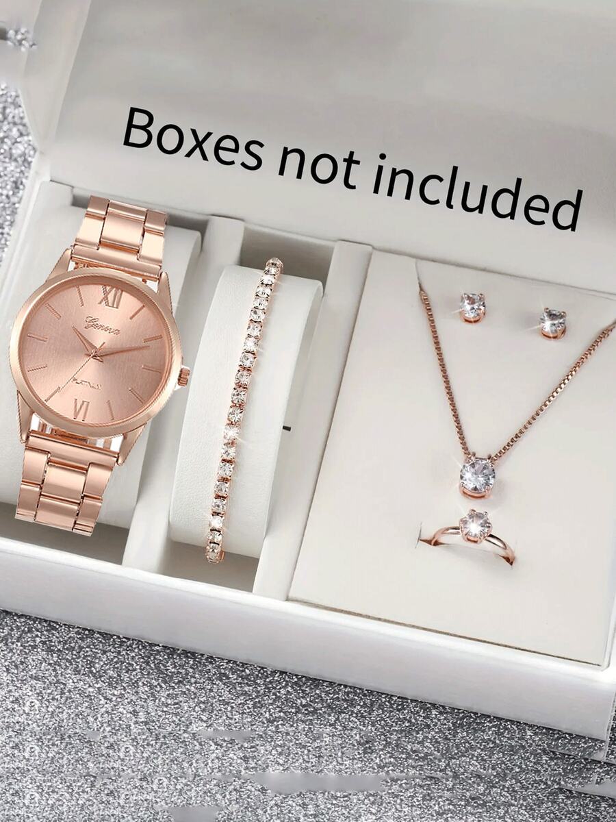 Set de 6 relojes de cuarzo elegantes y de moda para mujer, conjunto de relojes de estilo casual - Oro rosa - Ver 1