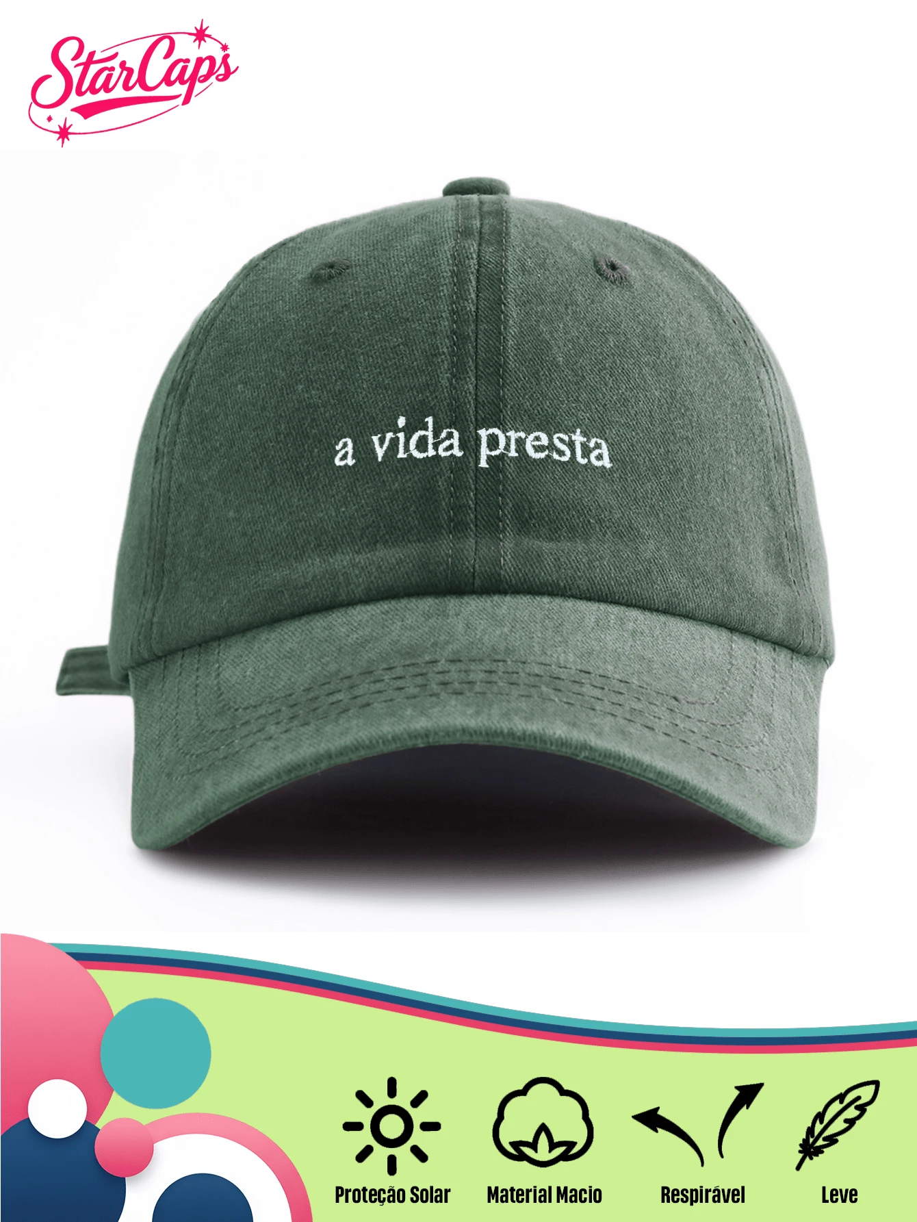 1 Pieza Gorra de béisbol vintage lavada unisex - Cita portuguesa minimalista "A Vida Presta" bordada - Disponible en múltiples colores retro - Gorra de papá de textura suave y ajustable para el estilo de vida de Brasil y regalo diario positivo