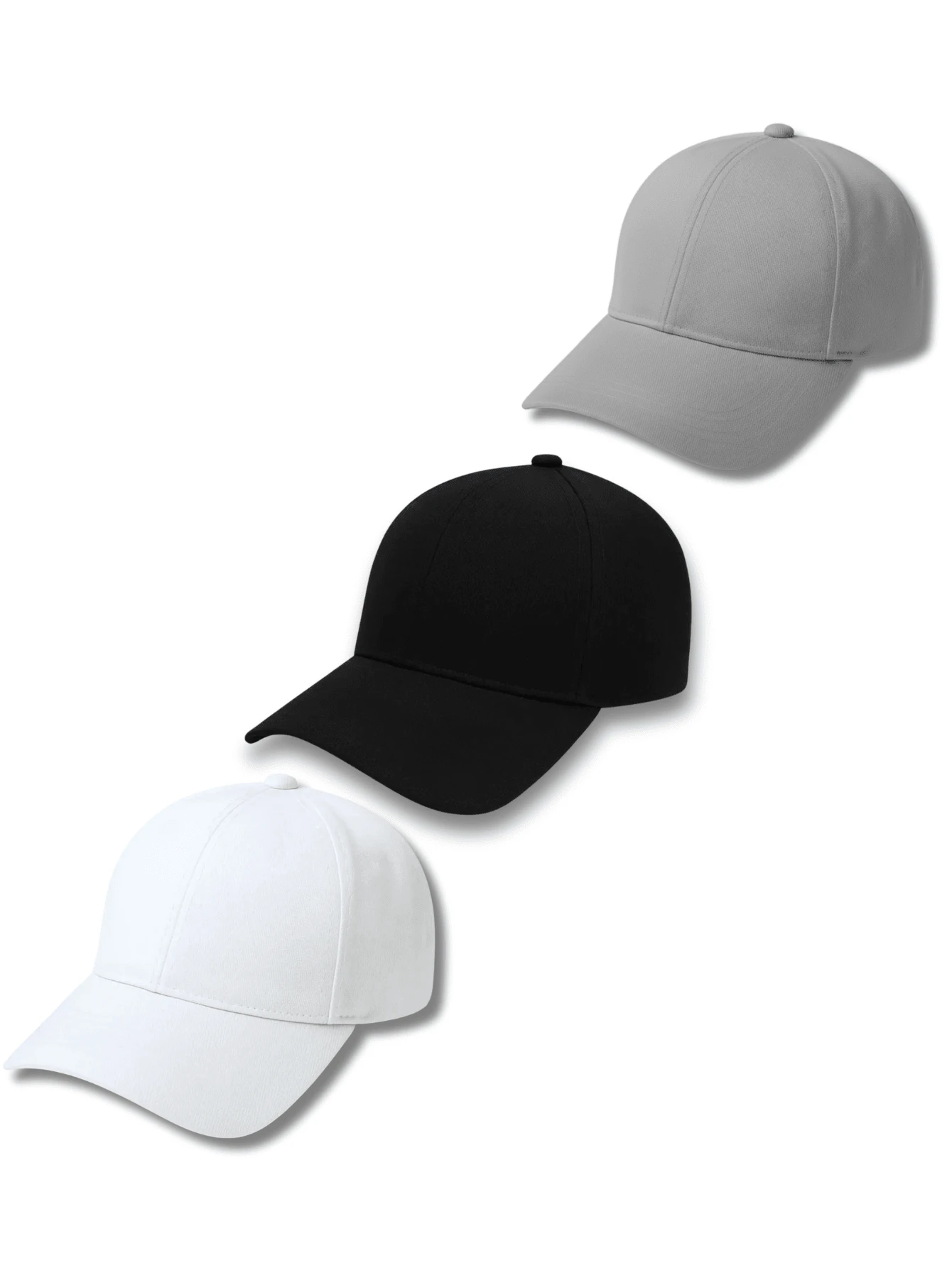 Set Of 3 Plain Basic Adult Caps With Curved Brim, Men's And Women's, Super Lightweight, Adjustable, Casual - 白色 黑色 灰色 - 查看 1