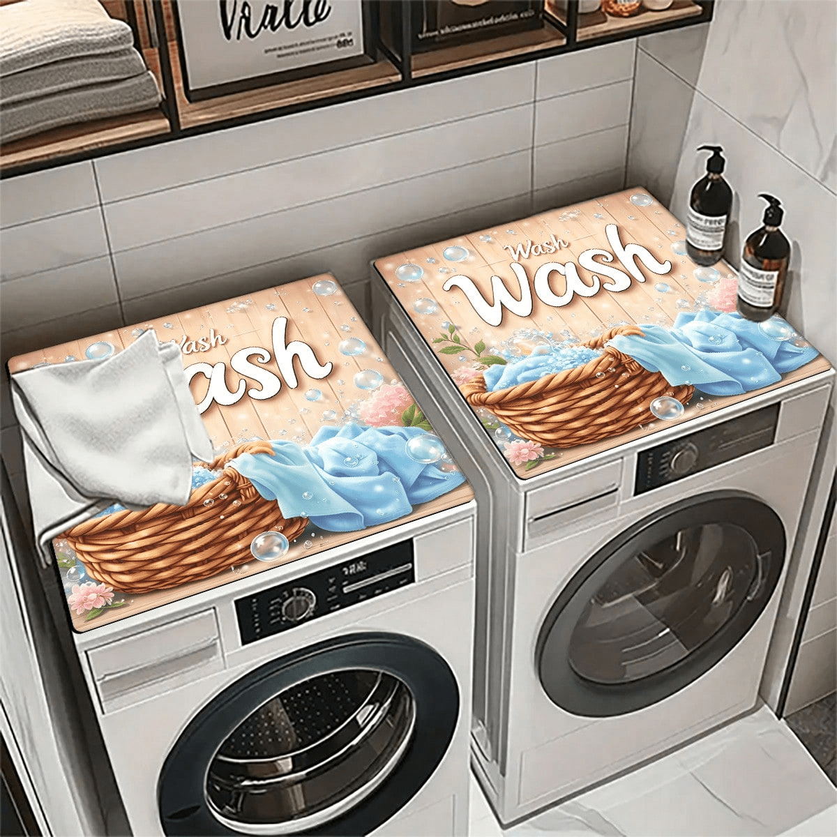 1pc Washing Machine Top Dust Cover Mat, Soft Rubber Bottom, Quick-Drying Diatomite Drainage Mat, Multi-Functional Protective Pad Suitable For Washing Machine, Dryer, Refrigerator And Coffee Maker Countertop, Modern Laundry Room Kitchen Decor - Multicolor - View 3