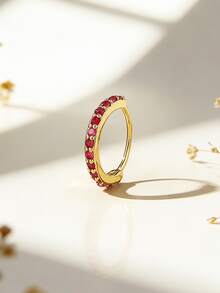 1pc Fashionable Hip-Hop Micro-Inlaid Rhinestone Nose Ring, Piercing Jewelry For Women - Golden Rose Red - View 2