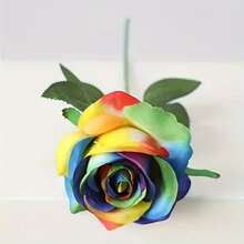 10pcs Artificial Rainbow Roses, Long Stem Silk Rainbow Flowers, Multicolor Roses, Suitable For Home, Wedding, Bathroom, Kitchen Decor (Multicolor) - Multicolor - View 7