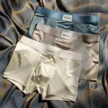 Light Luxury Satin Ice Silk Men's Boxers, Mulberry Silk Antibacterial Crotch, Seamless Breathable Nude Feel Trunks - 香檳色 - 查看 3