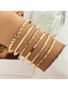 6pcs Minimalist Golden Elegant Sophisticated Metal Bangle Bracelet Set, Delicate Chain Bracelets, Suitable For Holiday, Party, Date, Daily Wear - 6 Gold - View 16