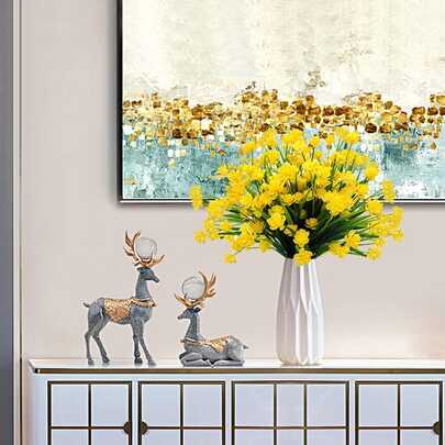 4 Bunches Faux Flowers, Realistic Plastic Plants, Suitable For Indoor/Outdoor Garden, Porch, Window Sill, Home, Wedding, Farmhouse Decor, Outdoor Fake Flowers, Non-Fading, Can Be Used For Decoration, Hanging Planters, Kitchen Vase