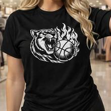 Camiseta de algodón para mujer con estampado gráfico de pantera de baloncesto, ideal para uso diario o como camiseta conmemorativa para amigos o seres queridos. También es adecuada como suéter. Entrega rápida. - Negro - Ver 1