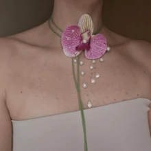 This Handmade Designer Calla Lily Necklace Is A Women's Necklace Featuring A Crystal And Pearl Tassel Pendant. It Is Adorned With An Elegant French Floral Pattern And Bohemian Style, Making It Very Suitable For Parties, Banquets, Weddings, Holidays, Vacations, Dates, And Other Occasions. - Pink - View 7