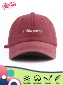 1 Pieza Gorra de béisbol vintage lavada unisex - Cita portuguesa minimalista "A Vida Presta" bordada - Disponible en múltiples colores retro - Gorra de papá de textura suave y ajustable para el estilo de vida de Brasil y regalo diario positivo - una vida presta - Ver 10