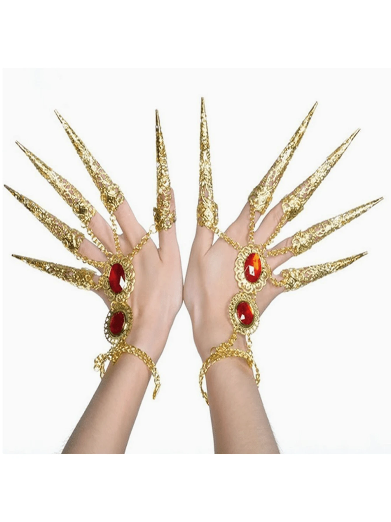 Hypoallergenic Metal Fingernail Nail Covers, Finger Joint Protectors - Shiny Vintage Ancient Queen Halloween Costume Accessory, Drama Dance Performance Decoration,Party Costume - Multicolor - View 1