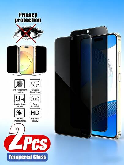 2Pcs 9H Fully Covered Anti Peeping Tempered Glass Screen Protector Film Compatible With Samsung Galaxy S26 A57 A37/Compatible With Xiaomi 15T Poco X7 Pro/ Note 15/Compatible With IPhone 17 Pro Max 16/Honor X9D Multiple Models Are Available, With Anti Drop, Non Fragile, And Anti Spy Privacy Tempered Glass That Is Bubble Free, Easy To Fit, Sturdy , And Does Not Support Fingerprint Unlocking.