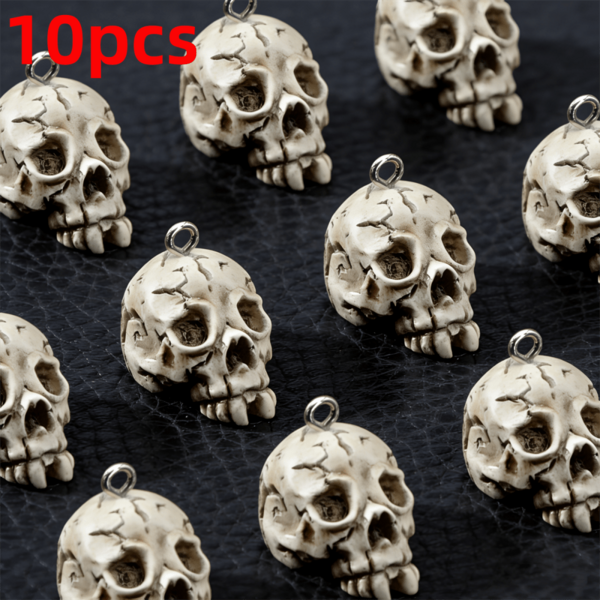 10pcs Scary 3D Skull Pendant Suitable For Handmade Jewelry Making, Earrings, Necklaces, Bracelets, Anklets, Bag Charms, Couple Gifts, Resin Crafts