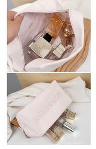 Burberry Pink Canvas Cosmetic Bag, With Zipper Closure, Embroidered Letter & Leather Pull Tab, Spacious Interior With Inner Pocket - Light Pink - View 5