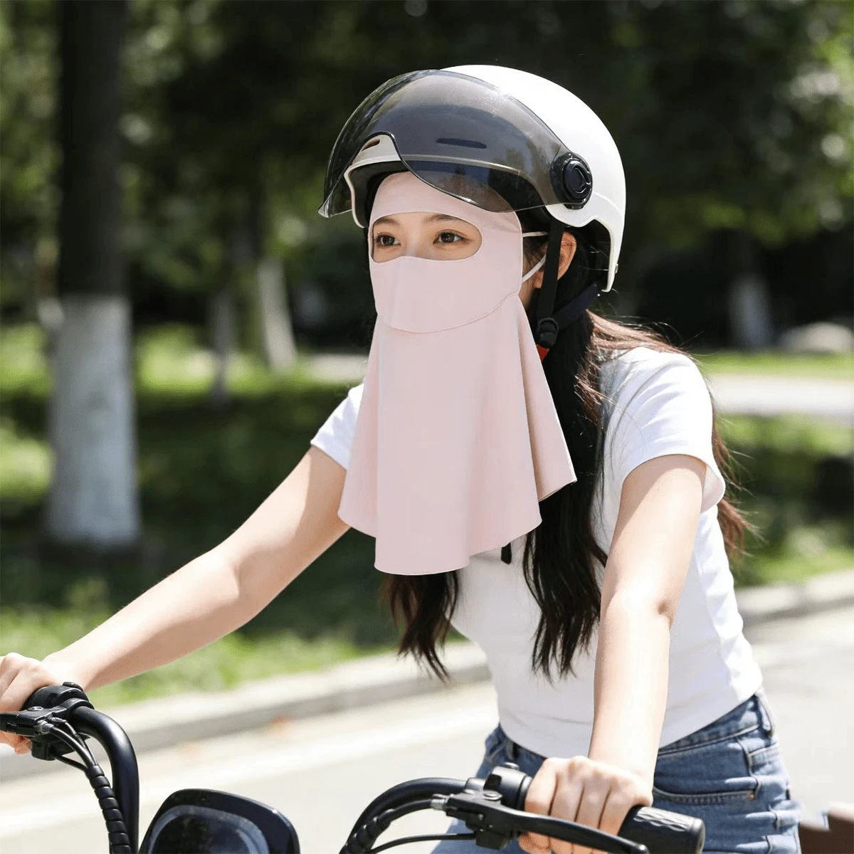 1pc Full Face Sun Protection Mask, UV-Blocking Driving/Cycling Mask With Drinking Hole, Neck Gaiter Ice Silk Face Cover, Sun Shade Face Veil - A - View 1