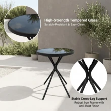 Outdoor Round Coffee Side Table, Versatile Patio Metal Bistro, End, Or Accent Table With Tempered Glass Top, Small Outdoor Furniture... - màu đen - Xem 6
