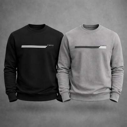 Kit 2 Moletons Careca Estampado Paris Moletom Flanelado Inverno Casual Streetwear Confortável Minimalista Premium