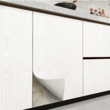1 Roll White Wood Grain Self-Adhesive Wallpaper, Waterproof & Stain-Resistant PVC, Easy Installation & Removable, Suitable For Kitchen Cabinets, Tabletops, Drawers, Furniture Renovation, Bedroom, Living Room, Dorm Wall Decor, Easy To Clean, Customizable Cutting - White 1pc - View 2