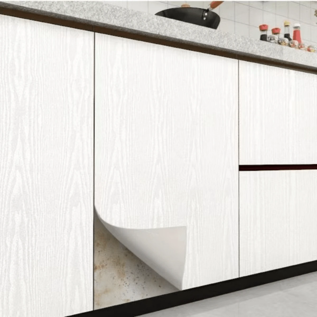1 Roll White Wood Grain Self-Adhesive Wallpaper, Waterproof & Stain-Resistant PVC, Easy Installation & Removable, Suitable For Kitchen Cabinets, Tabletops, Drawers, Furniture Renovation, Bedroom, Living Room, Dorm Wall Decor, Easy To Clean, Customizable Cutting