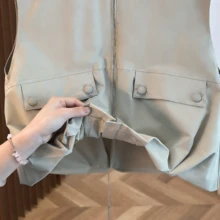 女士无袖短款背心，秋季清新纯色泡泡下摆，拉链圆领，时尚百搭，修身夏季款 - 杏色 - 查看 11