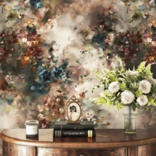1 Roll, 44*300/500/1000 Cm, Vintage Floral Wallpaper, Hand-Painted Oil Painting Floral Removable Wallpaper, Bohemian Peel And Stick Contact Paper For Living Room Kitchen Bedroom Furniture Renovation, Textured Floral Wall Mural, American Retro Floral Wallpaper - E-Brown - View 8
