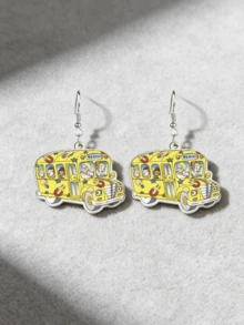 1 Pair Cute Creative Unique Funny Versatile School Bus & Opossum Acrylic Cartoon Earrings, Suitable For Daily Wear, Festivals, Commuting - Multicolor - View 2