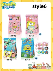 SpongeBob SquarePants Bộ 6/12 túi đựng kẹo, túi đựng đồ ăn nhẹ, túi giấy Kraft chủ đề SpongeBob, túi quà tặng tiệc tùng, lựa chọn tốt nhất để tạo không khí lễ hội, món quà trang trí tiệc và trang trí nhà cửa hoàn hảo cho bạn bè. - Nhiều màu - Xem 12