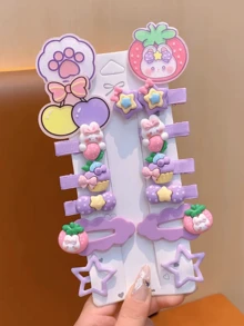 14pcs Princess Hair Clips Set, Bangs Clips, BB Clips, Cute New Hair Accessories - Multicolor - View 6