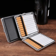 1pc Metal PU Leather Texture Mini Portable 20-Slot Square Cigarette Case, Men's Smoking Accessory, Cigarette Storage, Gift - Multicolor - View 3