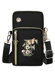 Bolso bandolera mini de moda minimalista con estampado floral degradado verde y letras A-Z, accesorio de moda y práctico para actividades al aire libre, bolso mini para teléfono, bolso de muñeca, bolso multicapa, monedero para mujer, útiles escolares, bolso minimalista, bolso bandolera multifuncional, adecuado para exteriores y oficina - Multicolor - Ver 27