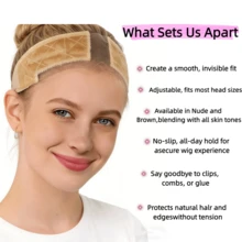 Premium Lace Wig Band For Women, Fully Adjustable & Reinforced Lace Wig Grip Band, Comfortable And Secure Glueless Velvet Headband, - 米色 - 查看 3