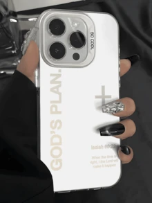 字母图案1件装圣经经文设计防震保护手机壳，适用于 16 Pro Max/15/14 Plus/13/12/11 - 彩色 - 查看 1