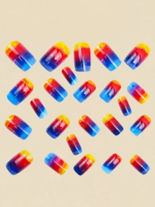 24 Pieces Of Nails Multicolored Gradient Nails Press On Nails Nail Supplies Fake Nails Nail Art Square Nails - Multicolor - View 3