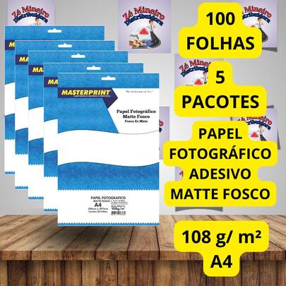 Kit 40 Folhas Papel Fotográfico Matte ADESIVO 108g A4 Foto Matte Fosco Autoadesivo Masterprint Nacional Brasil