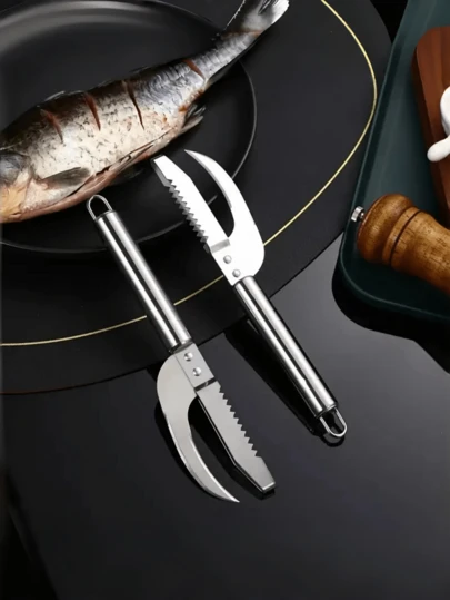 1pc Stainless Steel Fish Scaler Tool - Portable Kitchen Knife For Removing Fish Organs And Scales, Ergonomic Handle, Durable And Easy To Clean, Ideal For Home Cooking And Catering, Food- Design, Fish Scaling Tool, Essential For Dining, Stylish Metal Surface, Easy-Clean Material, Household Kitchen Supplies, Kitchen Utensils, Kitchen Accessories, Useful Kitchen Items, Small Kitchen Tools, Cooking Tools, Kitchen Essentials