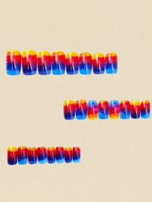 24 Pieces Of Nails Multicolored Gradient Nails Press On Nails Nail Supplies Fake Nails Nail Art Square Nails - Multicolor - View 2