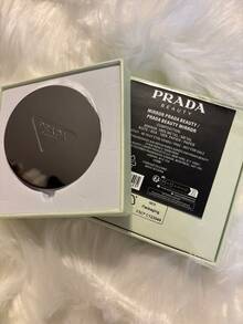 Prada Silver Round Metal Makeup Mirror With Iconic Triangle Logo - Silver - View 1