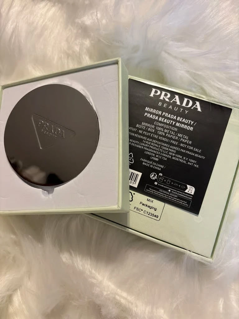 Prada Silver Round Metal Makeup Mirror With Iconic Triangle Logo - Silver - View 1