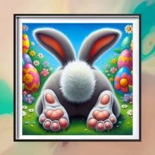 1件套全新可爱兔子主题钻石画套装，5D圆形水晶钻石马赛克DIY工艺品，适合制作手工礼物，装饰客厅、卧室，可用于宰牲节、父亲节、母亲节、婚礼、五一劳动节、复活节、圣诞节、情人节等场合，无框。 - 查看 11
