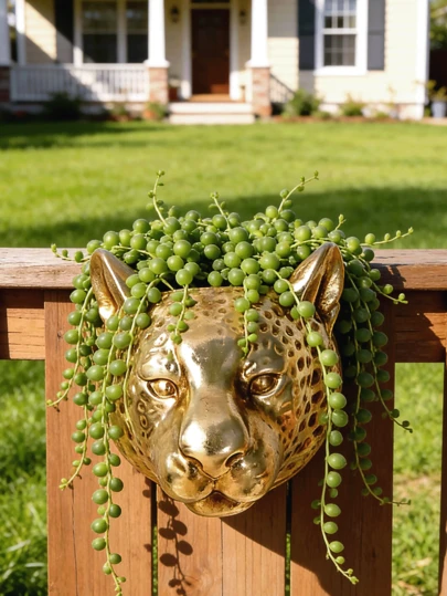 1 Vintage Leopard Head Wall-Mounted Flower Pot - Resin Animal-Shaped Hanging Vase, Suitable For Succulents, Herbs And Small Potted Plants, Indoor/Outdoor Garden/Terrace Decoration, Lightweight Leopard Head Flower Pot - Ideal Gift For Gardening Lovers.