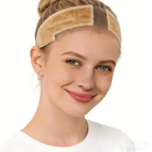 Premium Lace Wig Band For Women, Fully Adjustable & Reinforced Lace Wig Grip Band, Comfortable And Secure Glueless Velvet Headband, - 米色 - 查看 1