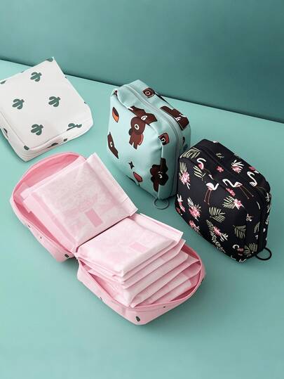 1pc Women's Sanitary Pad Storage Bag, Ladies Portable Cosmetic Bag, Sanitary Pad Organizer, Makeup Bag, Travel Earphone And Coin Pouch, Bedroom Accessory, Travel Toiletry And Cosmetic Storage Bag, Essential Travel Gift Storage Zipper Accessory, Large Capacity, Big Makeup Bag, Christmas Gift